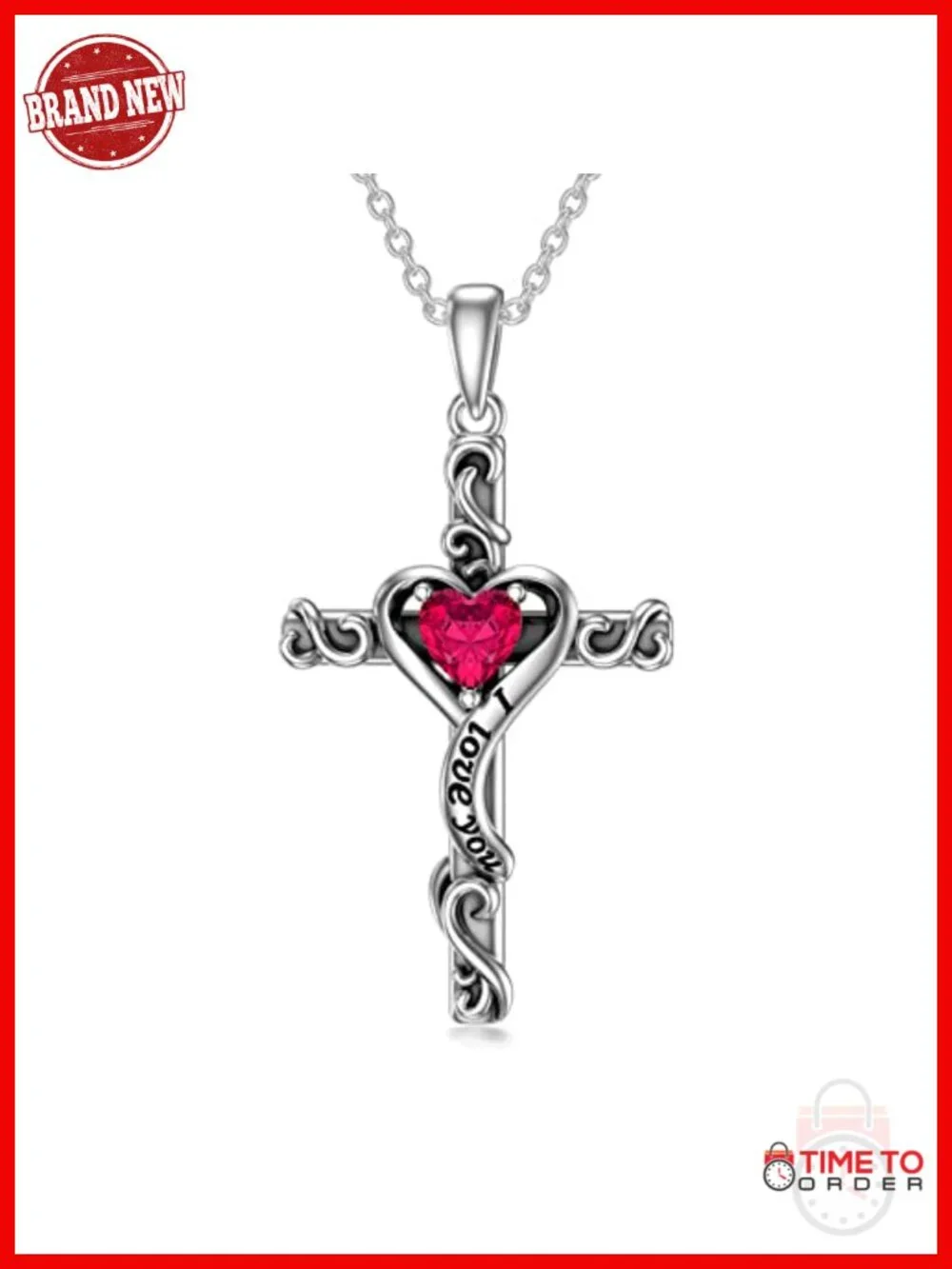 925 Sterling Silver Cross Pendant Ruby Birthstone Necklace